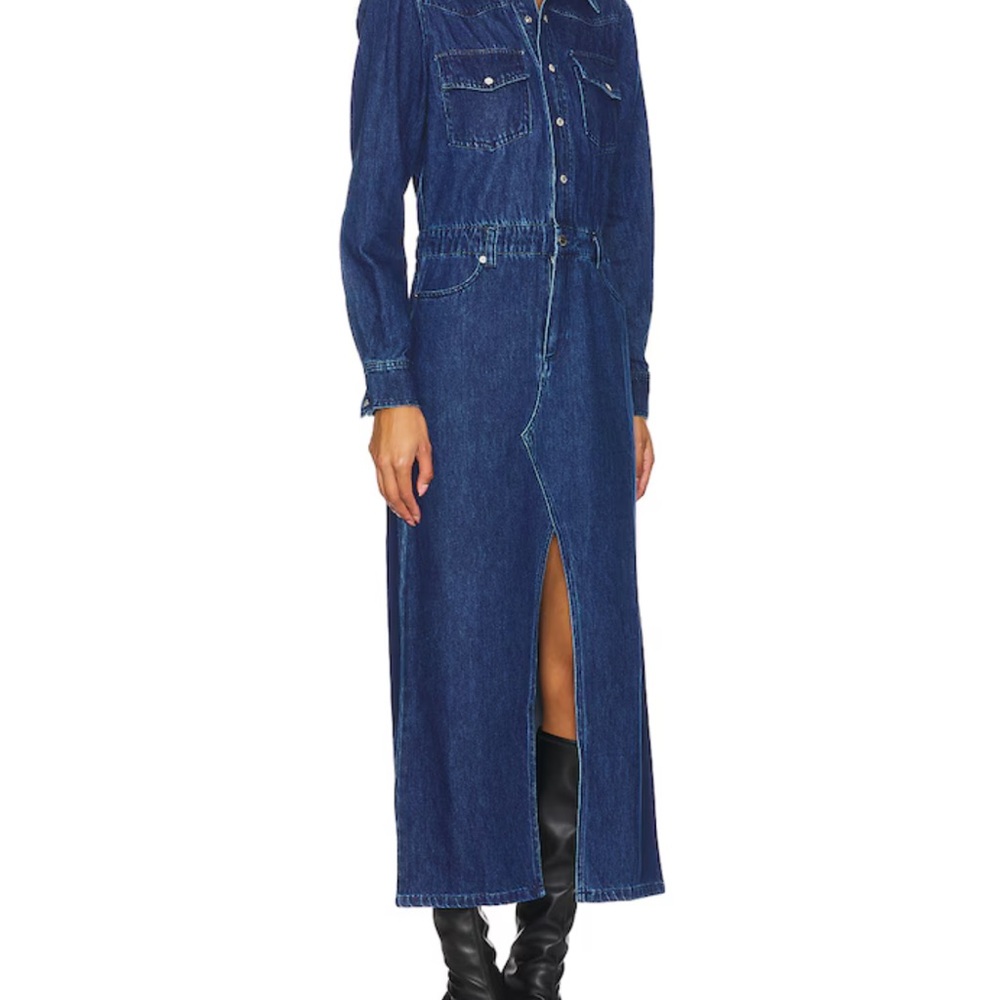 Steve Madden Dark Blue Denim Maxi Skirt with Front Slit - Picture 3 of 16
